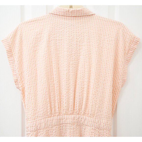 Loft Pink Striped Seersucker Midi Pocket Shirtdress with Pockets, size 12 - Picture 8 of 10